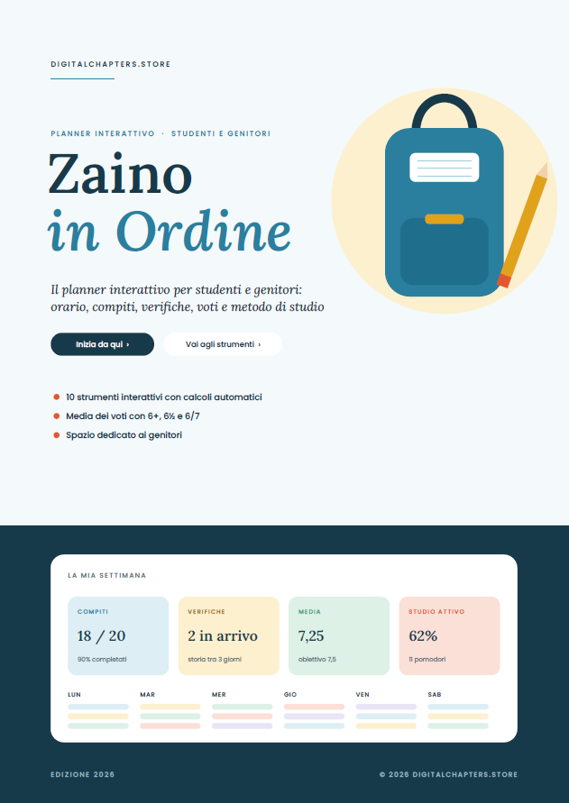 Zaino in Ordine - Il planner interattivo per studenti e genitori: orario, compiti, verifiche, voti e metodo di studio